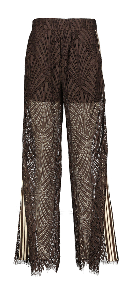Bruine casual broek in kant Leti Lace Panel Co'Couture