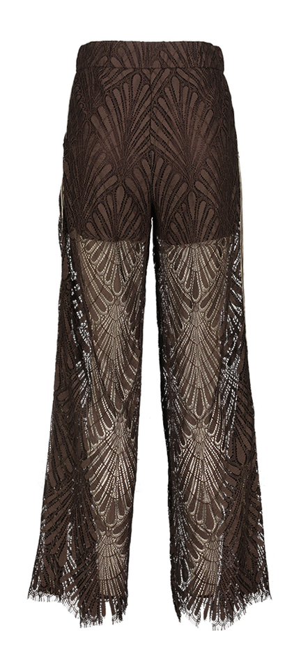 Bruine casual broek in kant Leti Lace Panel Co'Couture
