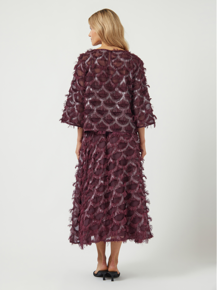 Bordeaux feestelijke bloes met franjes Yaspazilla Y.A.S