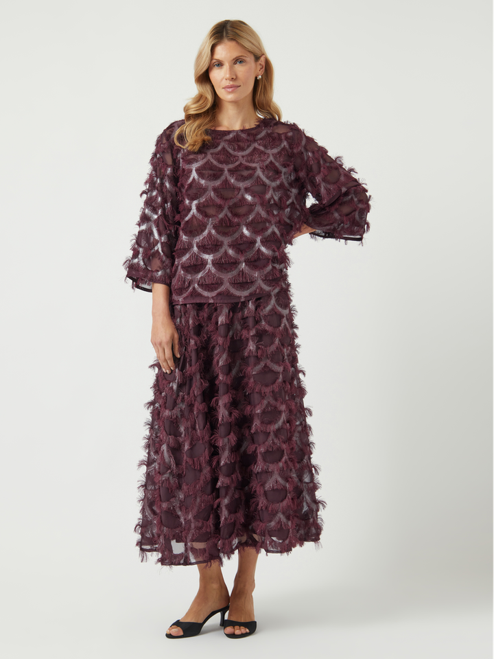 Bordeaux feestelijke bloes met franjes Yaspazilla Y.A.S