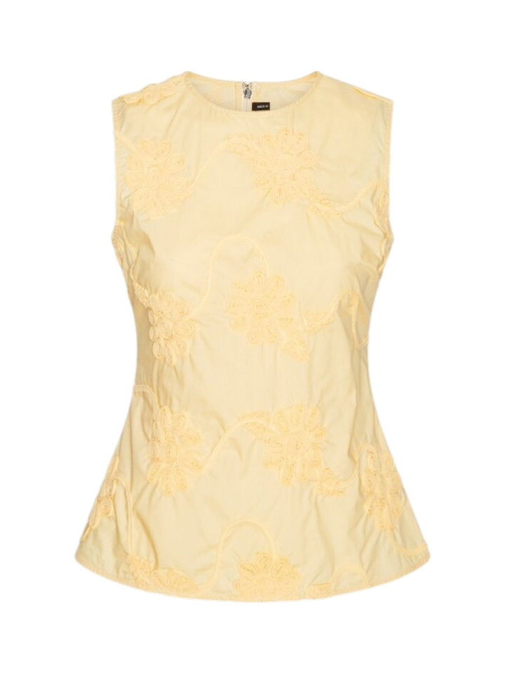 Gele top met geborduurde bloemen Rotate