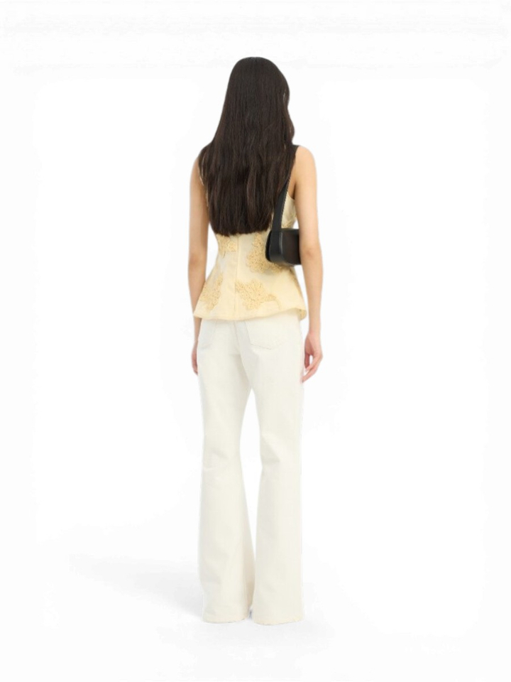 Gele top met geborduurde bloemen Rotate