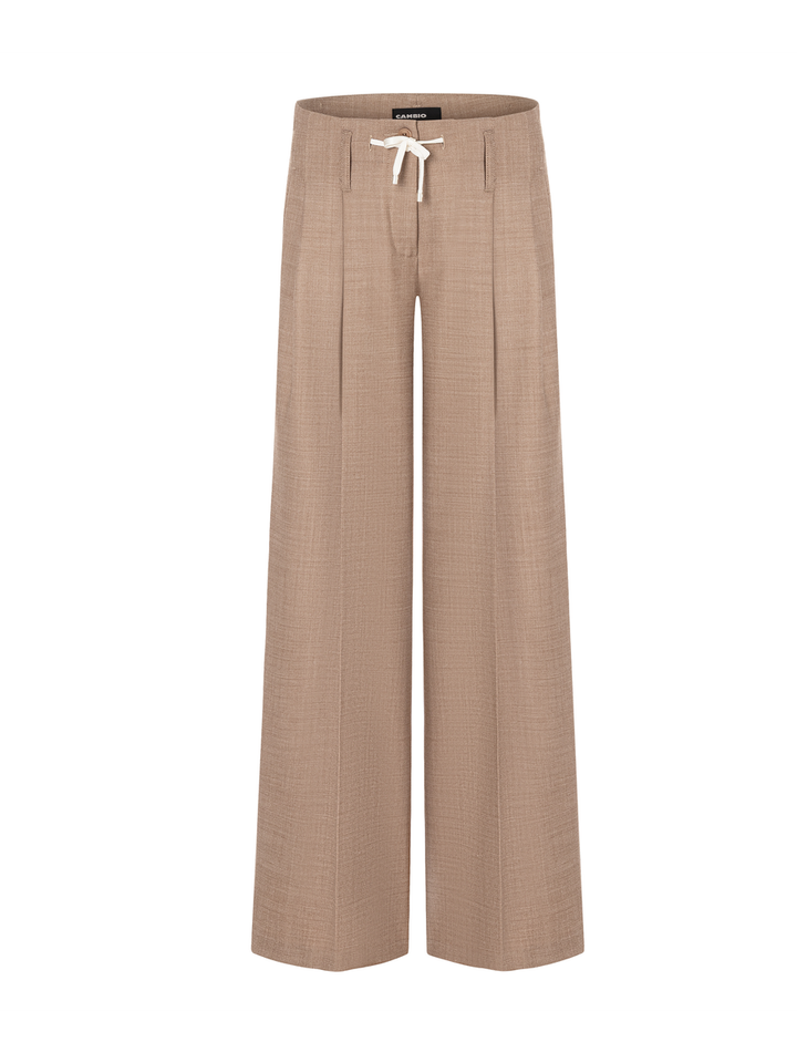 Camel melange wijde broek met bandplooi Addison Cambio 