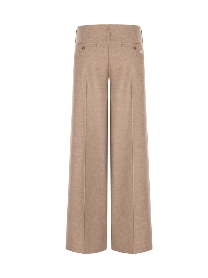Camel melange wijde broek met bandplooi Addison Cambio 