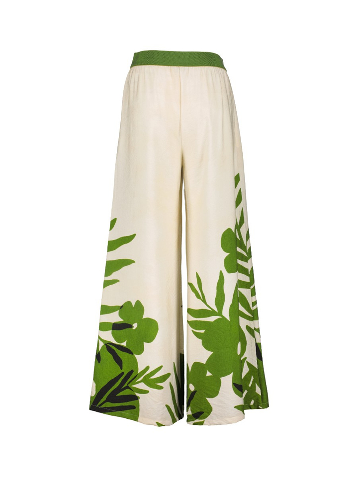Beige wijde broek met groene bloemenprint Caroline Biss