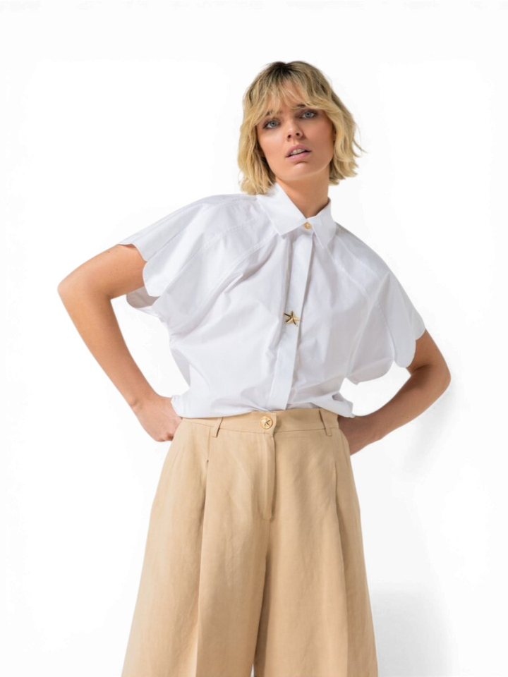 Witte katoenen bloes met gouden detail Caroline Biss 