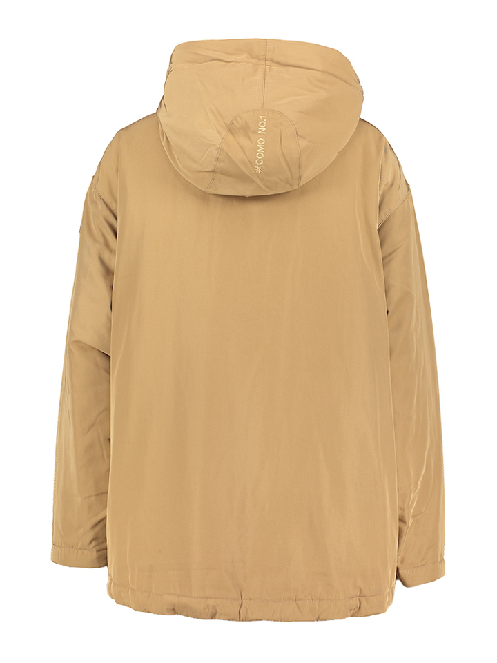 Beige jas met rits en kap Dupla Como N01