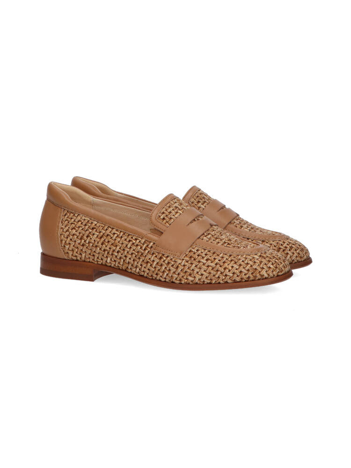 Camel kleurige moccasins met geweven look Softwaves