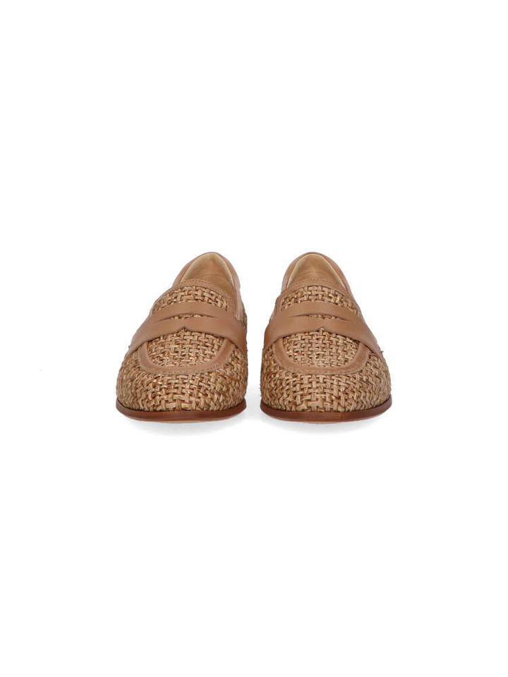 Camel kleurige moccasins met geweven look Softwaves