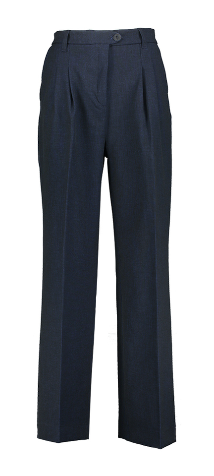 Blauwe wijdvallende broek met bandplooi Lois