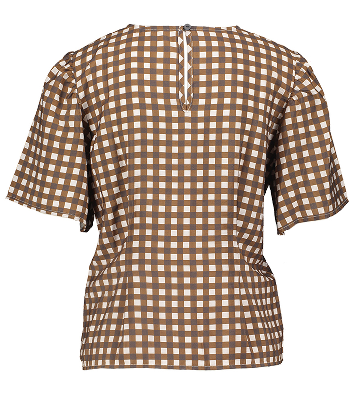 Bruin en ecru blouse in dambordpatroon met korte mouwen Mera Baum Und Pferdgarten
