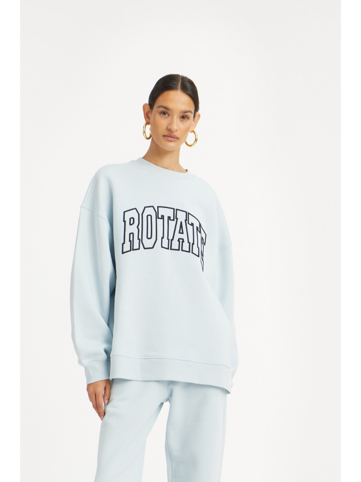 Lichtblauwe katoenen sweater met ronde hals Rotate