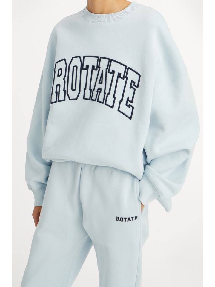 Lichtblauwe katoenen sweater met ronde hals Rotate