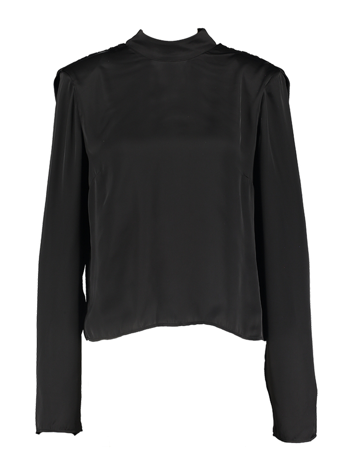Zwarte satijnlook blouse met speciale rug Rotate