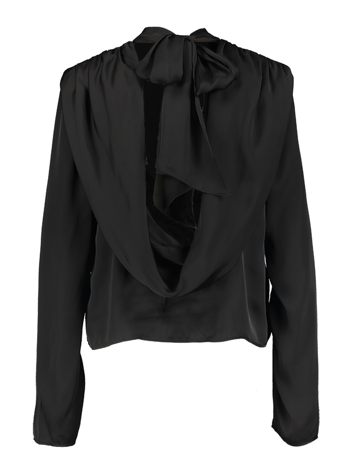 Zwarte satijnlook blouse met speciale rug Rotate