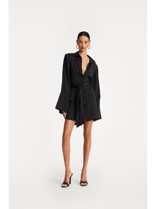 Zwarte satijnlook jurk met knopen Rotate