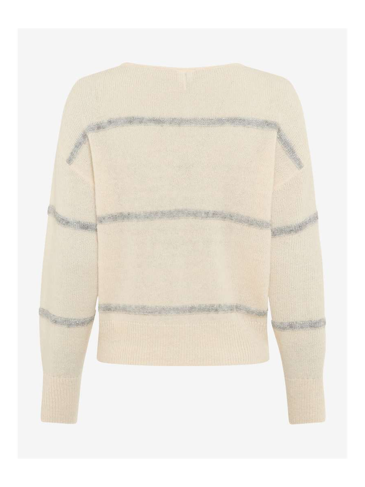 Ecru pull met boothals en grijze glinsterende strepen Brax