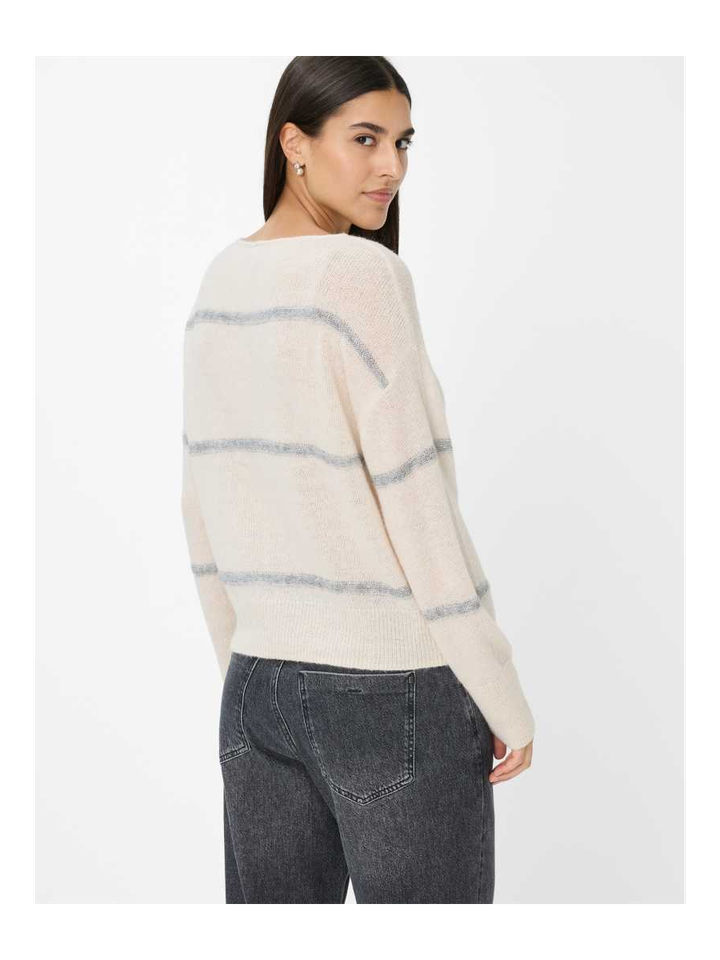 Ecru pull met boothals en grijze glinsterende strepen Brax