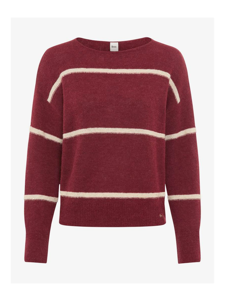 Bordeaux pull met boothals en ecru strepen Lisa Brax