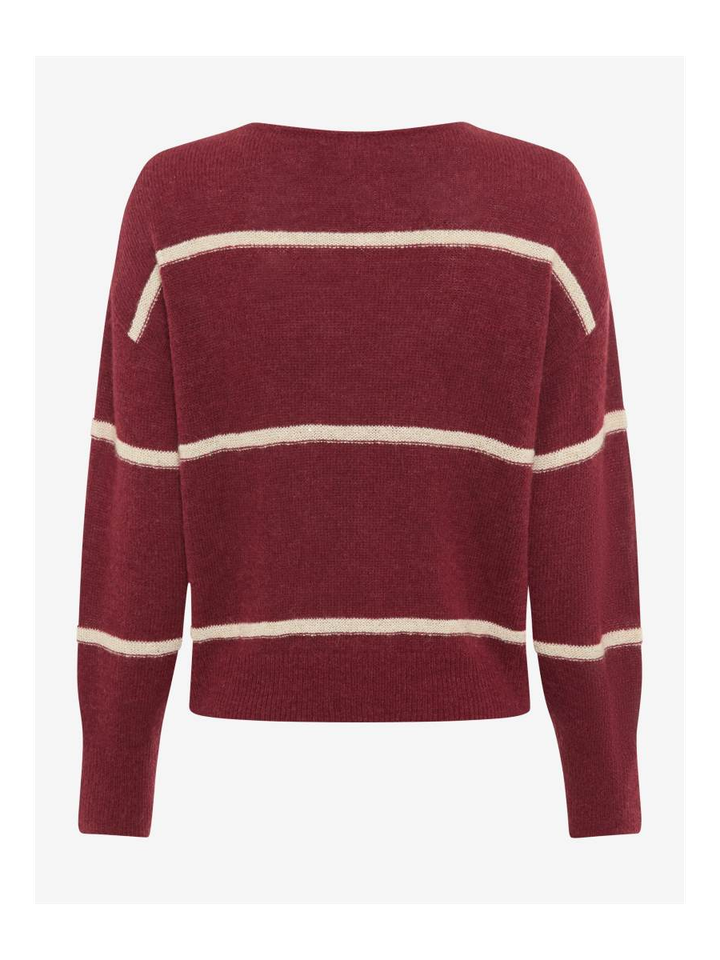 Bordeaux pull met boothals en ecru strepen Lisa Brax