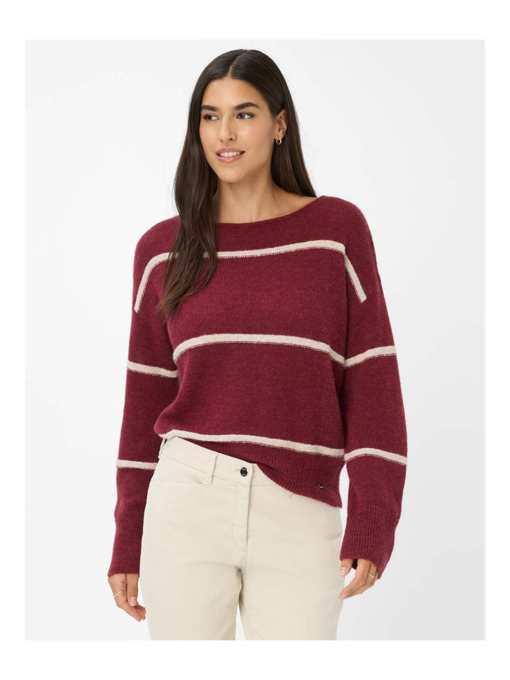 Bordeaux pull met boothals en ecru strepen Lisa Brax
