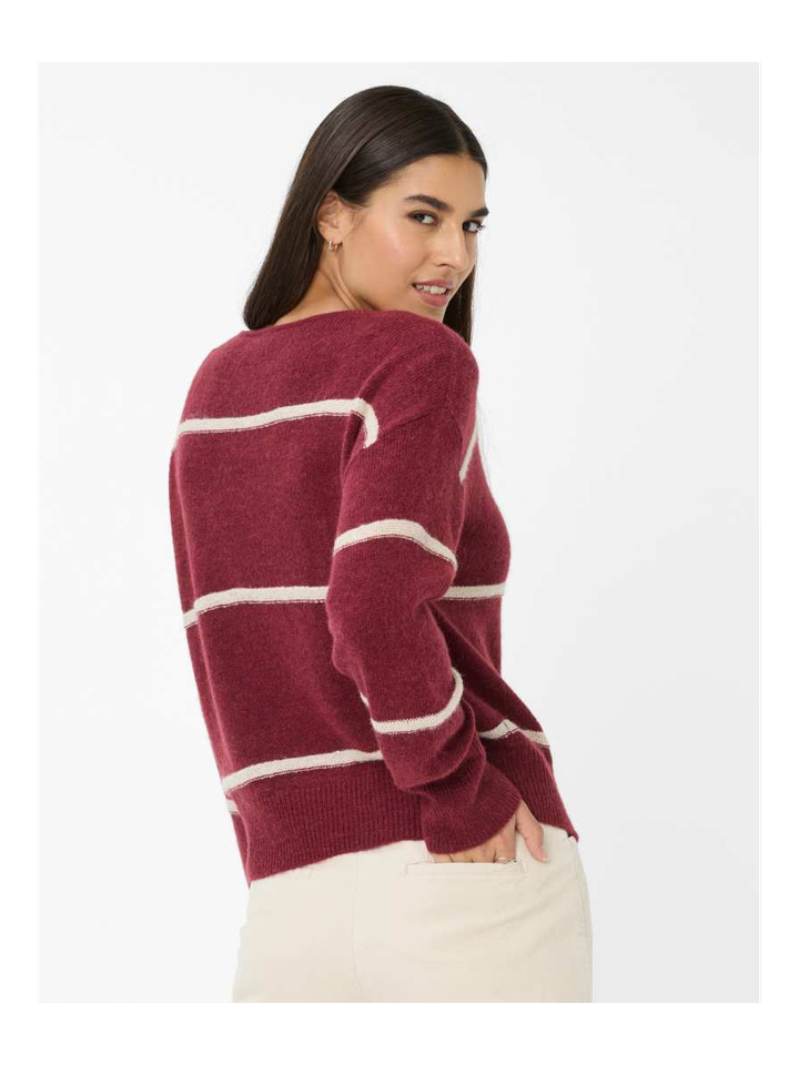 Bordeaux pull met boothals en ecru strepen Lisa Brax