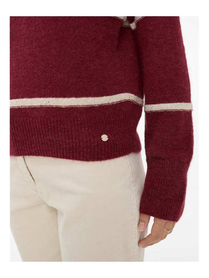 Bordeaux pull met boothals en ecru strepen Lisa Brax