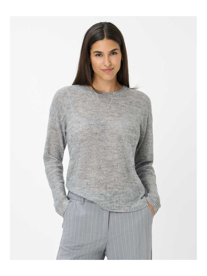 Lichtgrijze wollen pull met ronde hals en glitters Lesley Brax