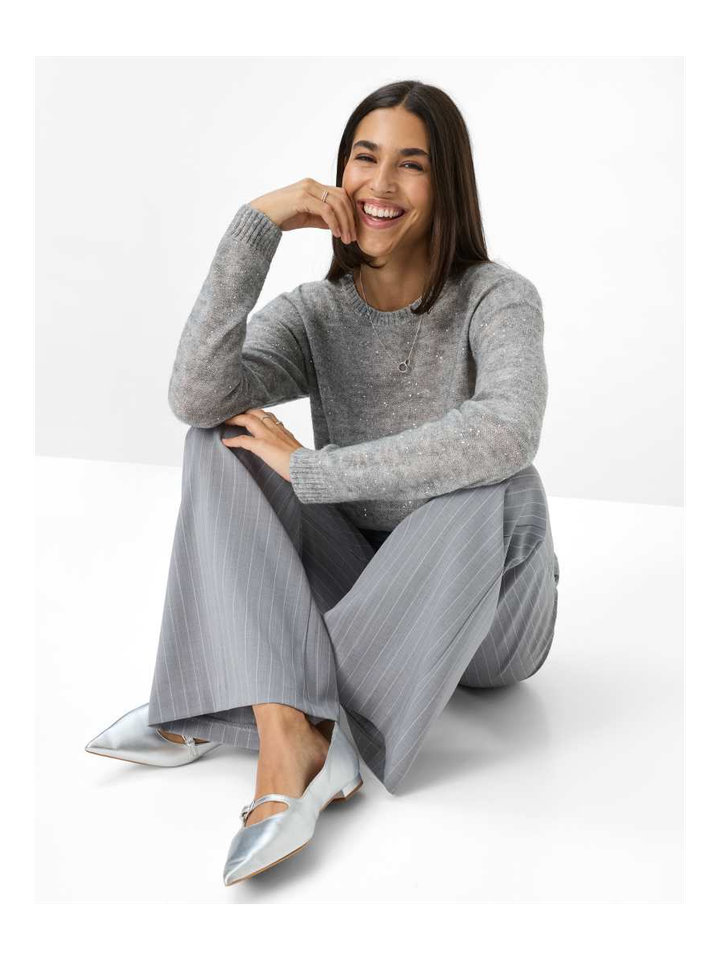 Lichtgrijze wollen pull met ronde hals en glitters Lesley Brax