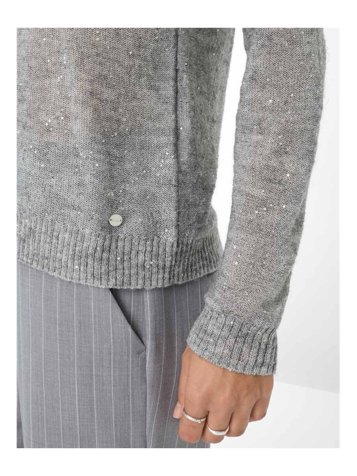 Lichtgrijze wollen pull met ronde hals en glitters Lesley Brax