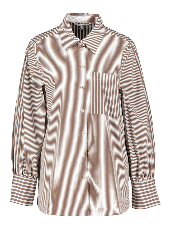 Bruin en wit gestreepte katoenen blouse met lange mouwen Hidaya Xandres