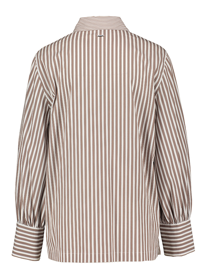 Bruin en wit gestreepte katoenen blouse met lange mouwen Hidaya Xandres