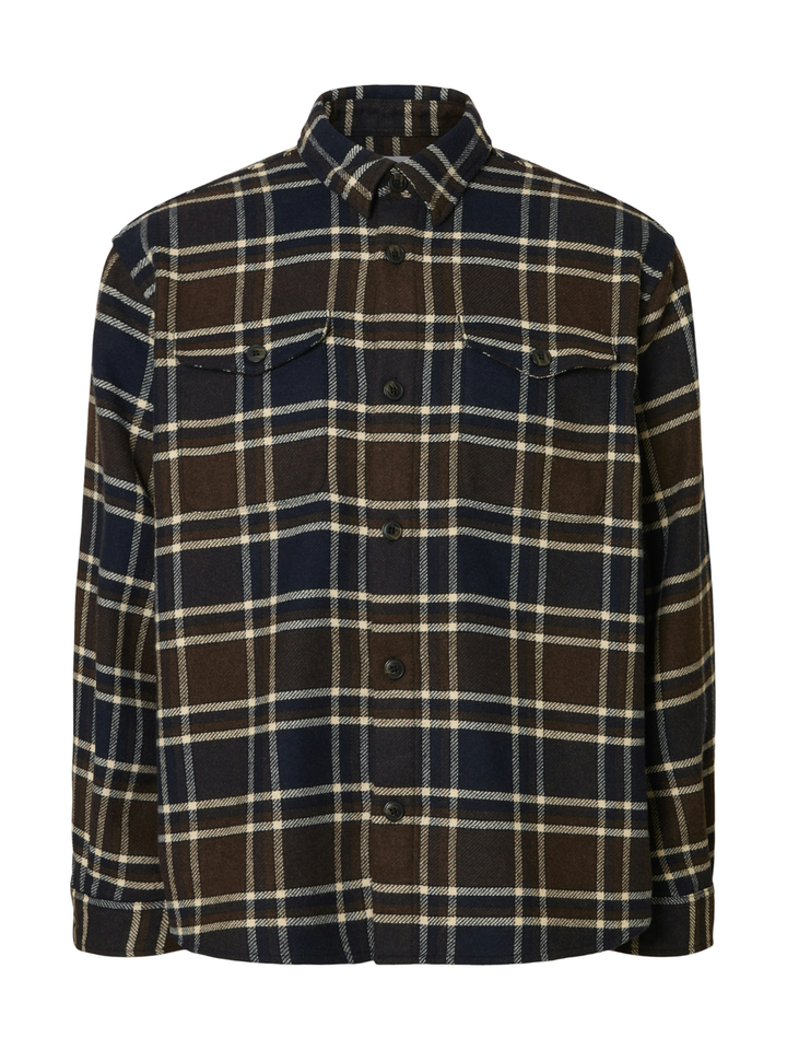 Bruin en blauw overhemd met ruit motief Selected 