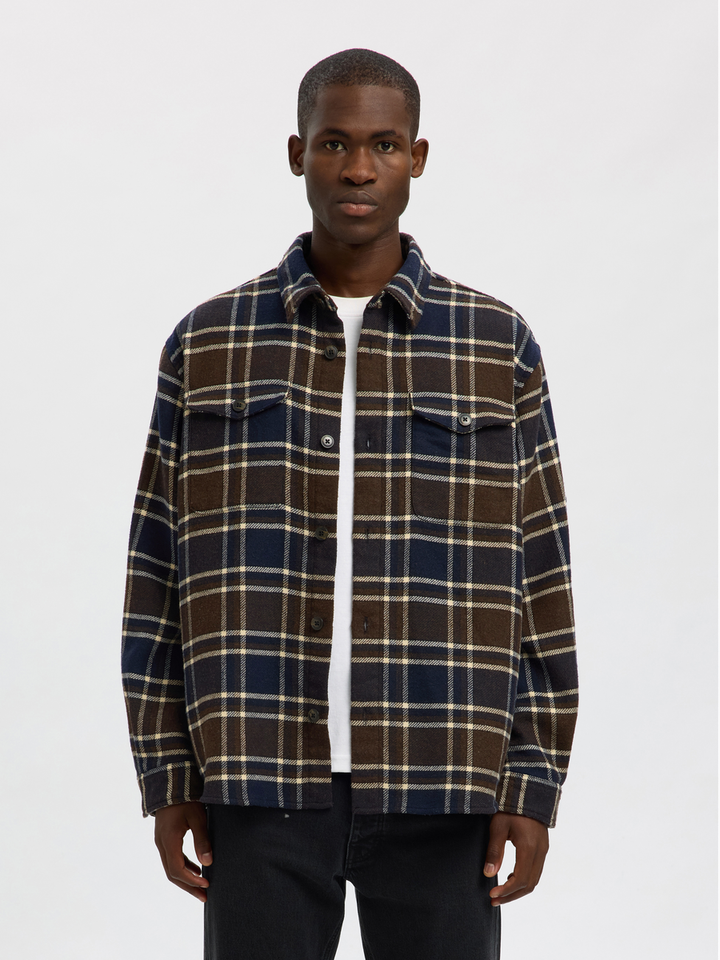 Bruin en blauw overhemd met ruit motief Selected 
