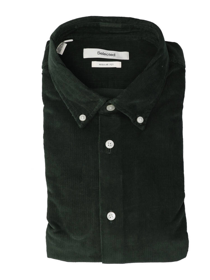 Deep forest ribfluwelen hemd (regular fit) met lange mouwen Selected 