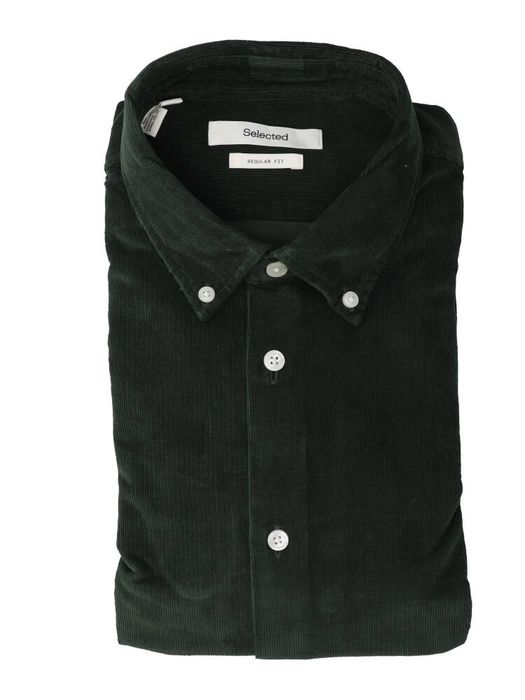 Deep forest ribfluwelen hemd (regular fit) met lange mouwen Selected