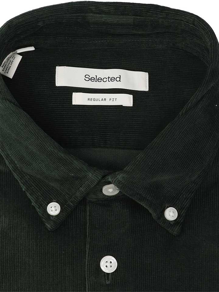 Deep forest ribfluwelen hemd (regular fit) met lange mouwen Selected 