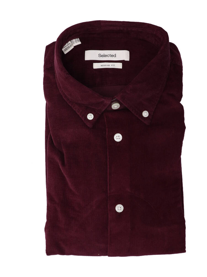 Winetasting ribfuwelen hemd (regular fit) met lange mouwen Selected