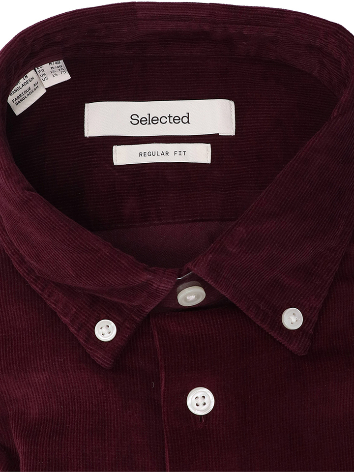 Winetasting ribfuwelen hemd (regular fit) met lange mouwen Selected