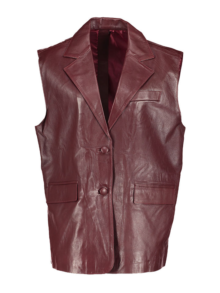 Bordeaux kleurige lederen blazer met split achteraan Blazer Twist My Jacket