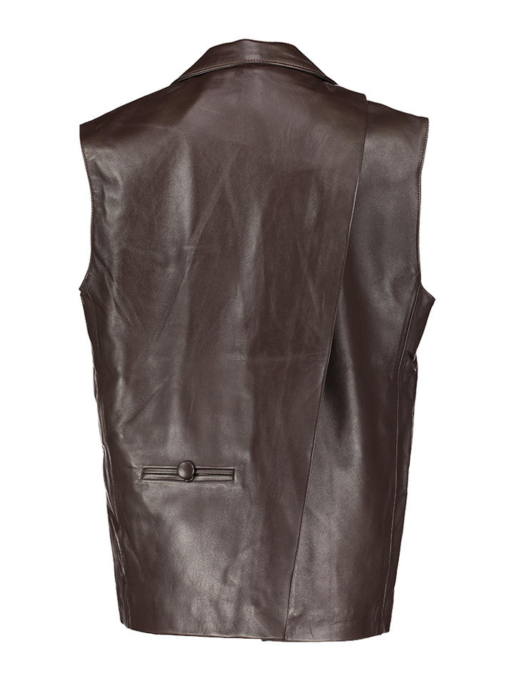 Bruine lederen mouwloze blazer met split achteraan Blazer Twist My Jacket