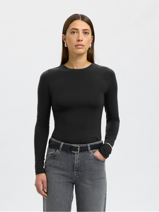 Zwarte basic t-shirt met lange mouwen Selected