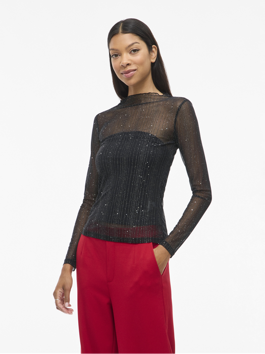 Zwarte doorzichte top met glitter Viturno Vila