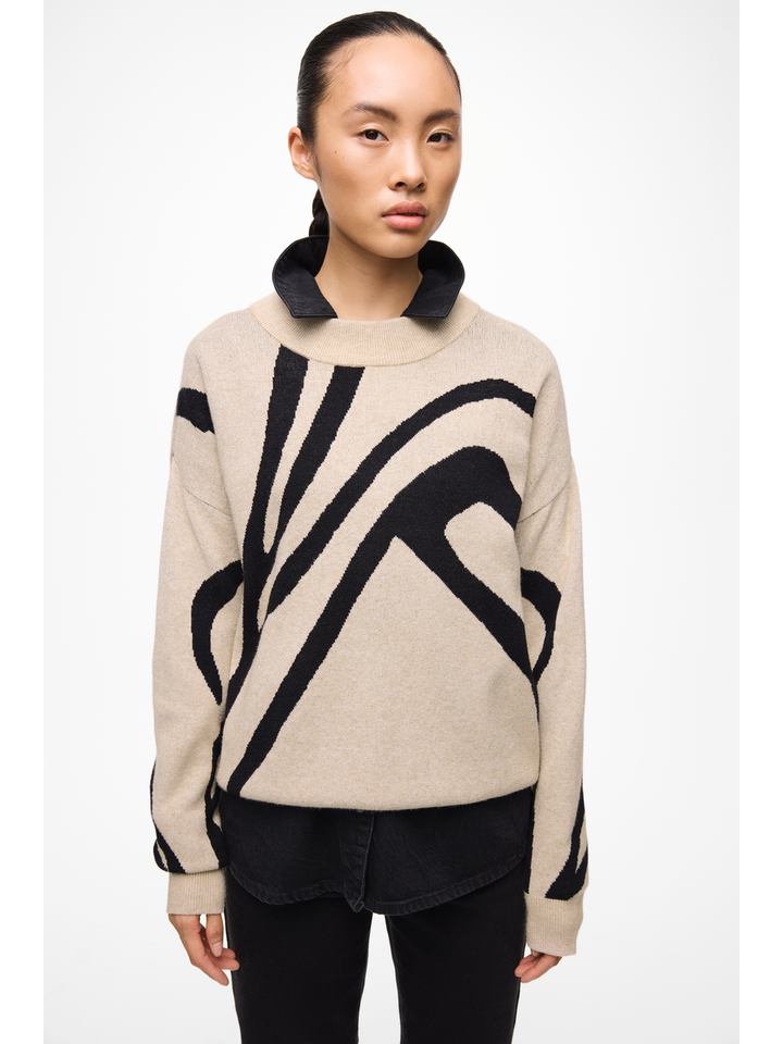 Beige trui met zwarte print Vitif Jacquard