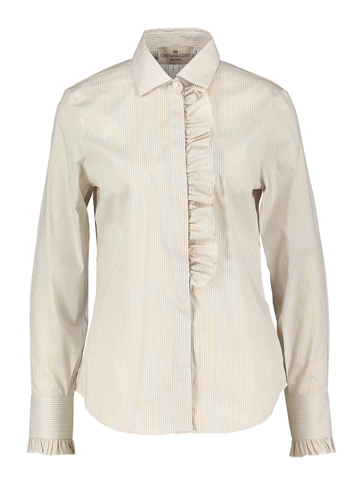 Witte katoenen bloes met beige strepen Alexia Cristiana Conti