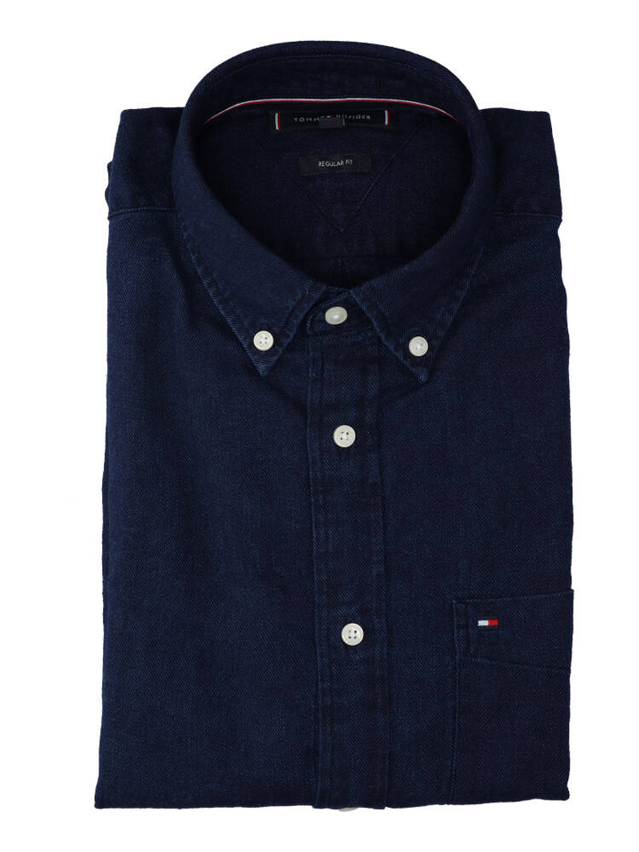 Donkerblauw katoenen hemd (regular fit) met lange mouwen Tommy Hilfiger 
