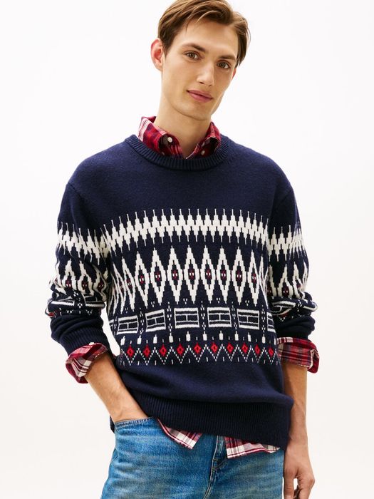 Blauwe wollen trui met print Tommy Hilfiger