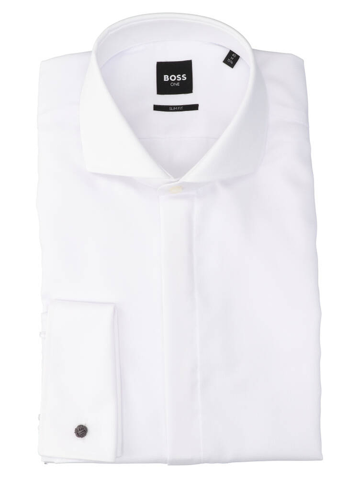 Wit katoenen hemd (slim fit) met details en lange mouwen Hugo Boss