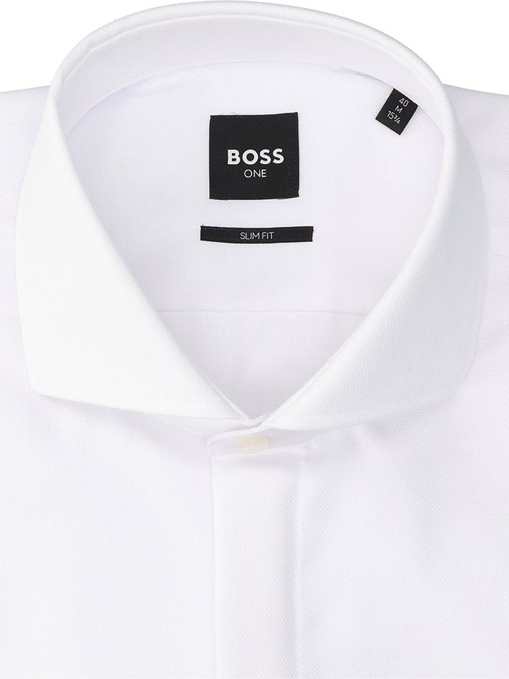 Wit katoenen hemd (slim fit) met details en lange mouwen Hugo Boss