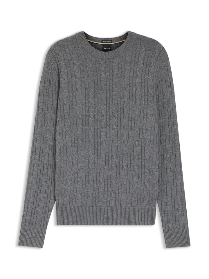 Grijze wollen trui met kabel Hugo Boss 